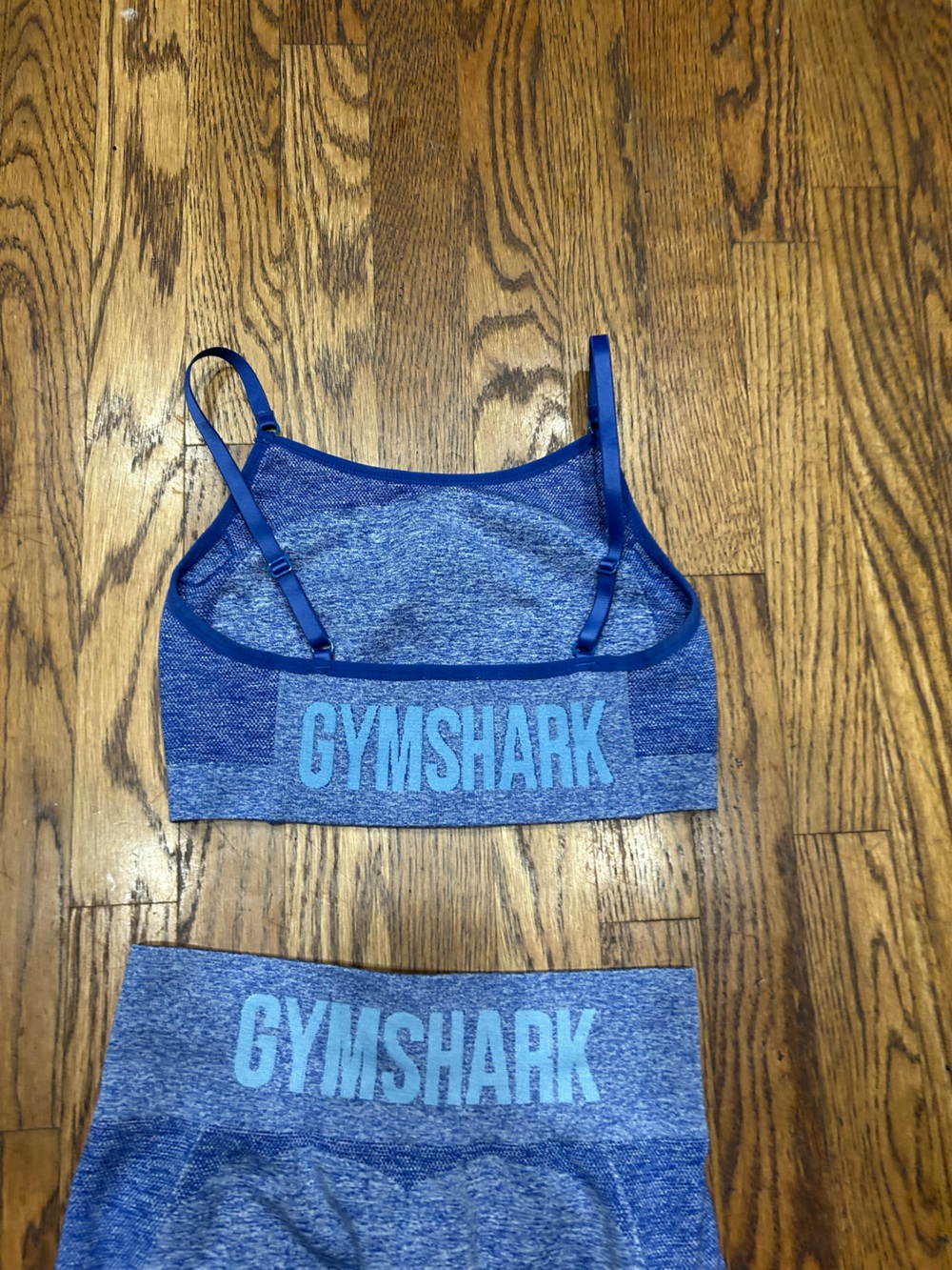 Gymshark Seamless Blue Marl Two-Piece Workout Set Sports Bra & Leggings Medium - Picture 8 of 9